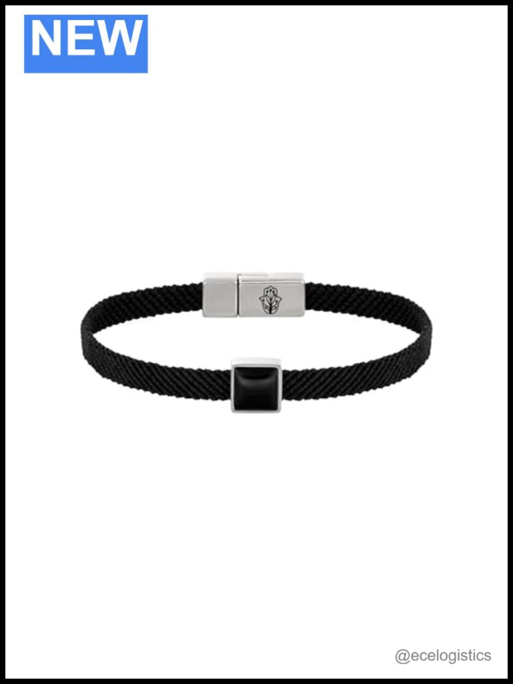 Stainless Steel Macrame Onyx Link Bracelet Snap Clasp Unisex